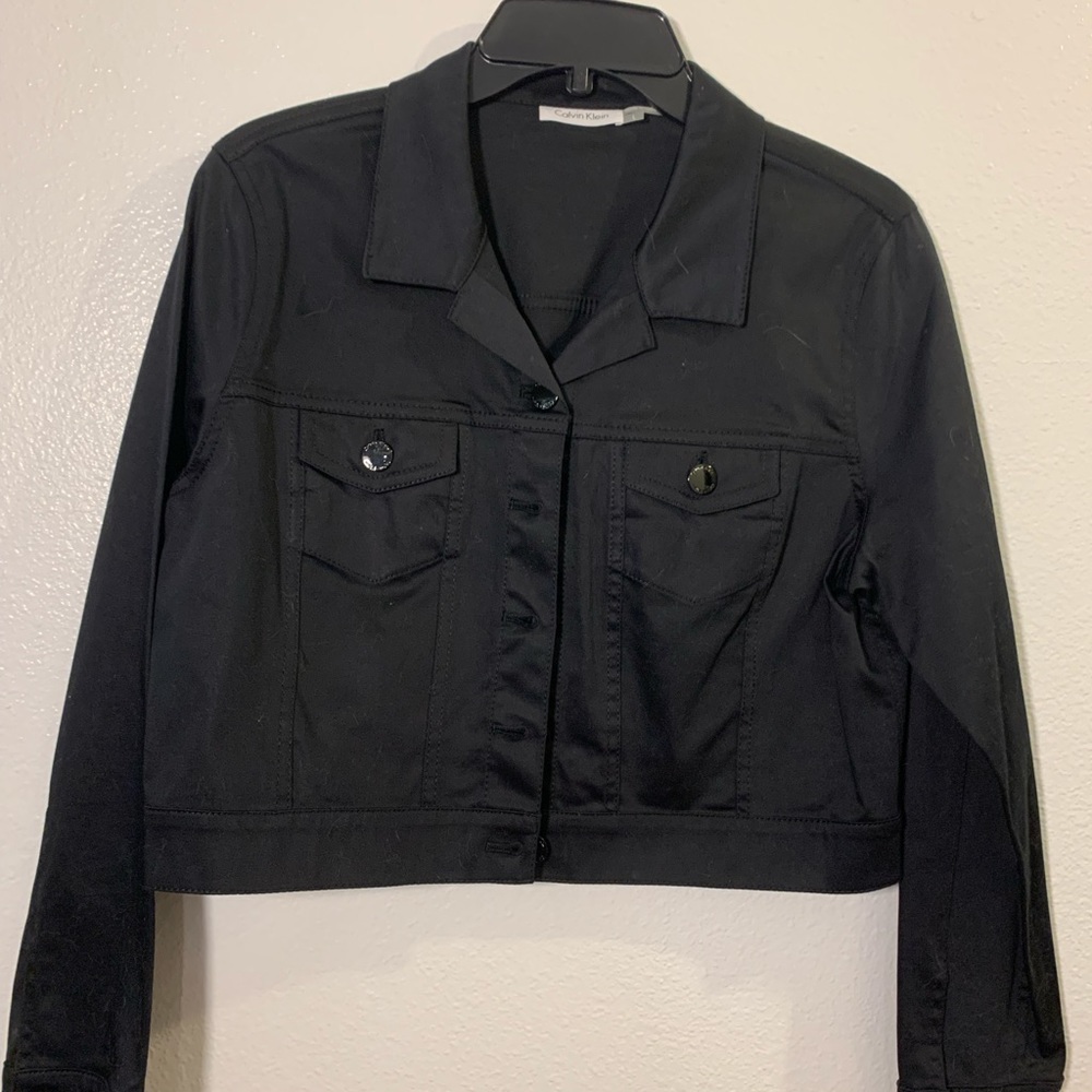 Calvin Klein. ladies large. Black denim short jacket.